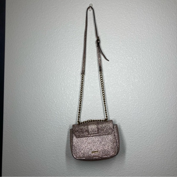Aldo Glitter Shining Crossbody Bag Pink Silver Embellished Snap Closure 9x7" - Picture 11 of 16